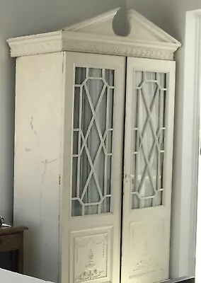 Antique White Glass-fronted Wardrobe • £0.99