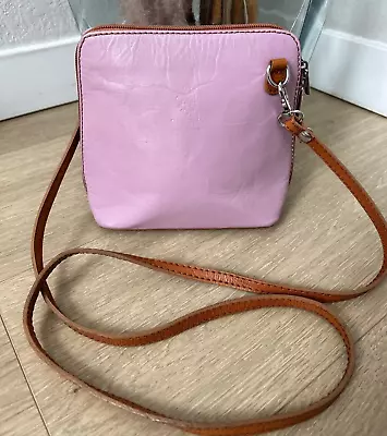 Vera Pelle Bag Crossbody Purse Pink Leather Casual Small Italy Zip Around • $20