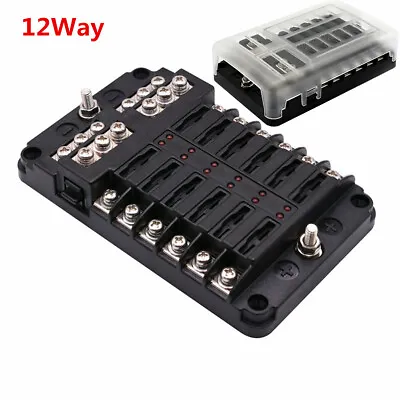 12Way Car Auto Boat Marine UTV Blade Fuse Box Block Cover 12/32V LED Indicator • $28.99