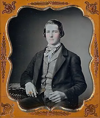 Handsome Young Man Longer Hair Plaid Tie Tinted 1/6 Plate Daguerreotype M169 • $123.75