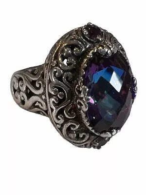 SARDA BALI Indonesia 3 Stone Mystic Quartz Size 7 Sterling Silver 925 Ring • $48.99