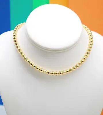 18K Gold Filled 8mm Gold Bead Ball Necklace Gold Bead Choker Layering • $68.95
