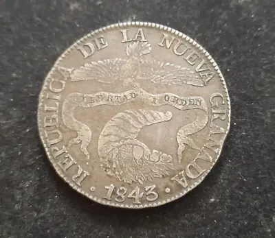 NN308 Rare EF Colombia (Nueva Grenada) 8 Reales Silver Coin 1843RS (KM98) • £500