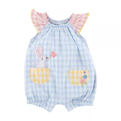 Mud Pie Baby Girls' Easter Bunny Gingham Romper Bubble - NWT • $35