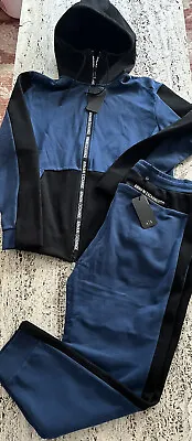 NEW Armani Exchange Zip Up Hoodie & Pants Set Blue With Black Mens Size XL • $149