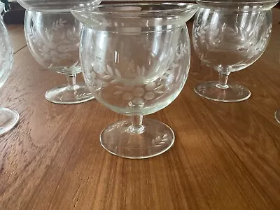 Vintage Shrimp Cocktail Glass Icer And Liner Etched Glass Set Of 5 • $27.50