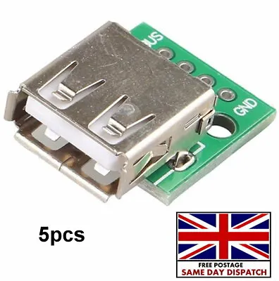 5x USB Type A Female Socket Breakout Board 2.54mm Pitch Adapter Connector DIP • £3.99