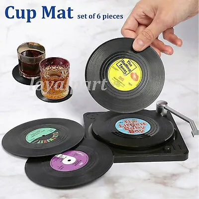 $9.45 • Buy 6 PCS Drink Coasters Absorbent Non-Slip CD Cup Pad Mat Record With Holder Decor