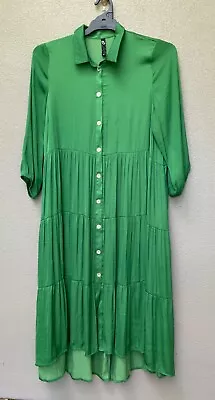 TAKING SHAPE Green Silky Tiered Maxi Dress. Pockets. Sz 14 • $18