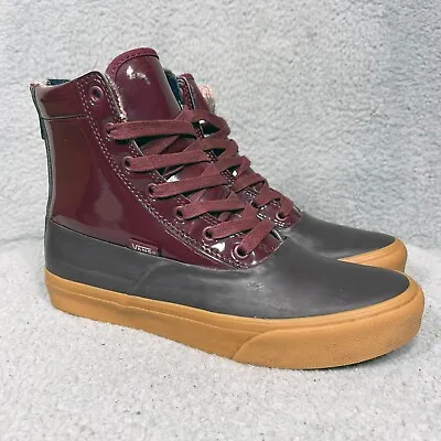 Vans Womens Size 7 Rain Duck Boots Red Maroon Rubber Patent Leather Zip Up • $50.99