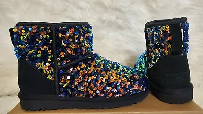Ugg Classic Mini Stellar Sequin Ankle Boots Black Women's Size 7 • $149