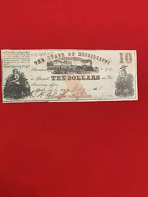 1862 $10 The State Of Mississippi Obsolete Currency • $95