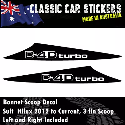 D4D TURBO Decal Sticker For HILUX 3 Fin Large Bonnet Scoop 2012 To Current 4X4 • $20