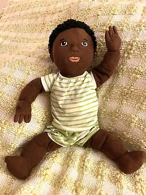 IKEA  Lekkamrat Jointed Plush Black Doll Boy/Girl Green White Striped Outfit • $44.98