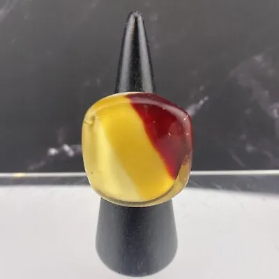Vintage Hand Blown Square Art Glass Ring  Vertical Stripe Mustard Wine Size 8.25 • $18.99