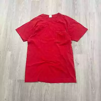 VINTAGE 90s Single Stitch Fruit Of The Loom Red Blank Pocket Shirt Size Large L  • $14.99