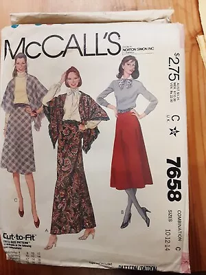 Vintage 1980s McCalls 7658 Maxi Midi Skirt & Shawl Pattern Size 10 12 • £4