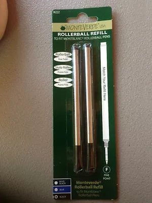 MONTBLANC BY MONTEVERDE ROLLERBALL FINE Point Refill BLACK 2 Pack NEW M222 88431 • $7.99