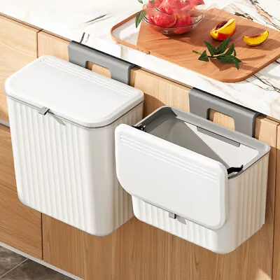 9L Wall Mount Waste Bin Kitchen Cabinet Door Cupboard Hanging Trash Can With Lid • £9.95