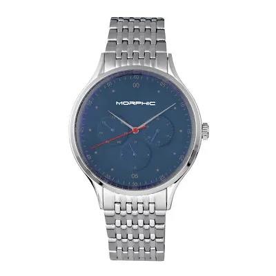 Morphic M65 Series Men's Silver Bracelet Watch W/ Day Date - Blue 6503 • $113.64