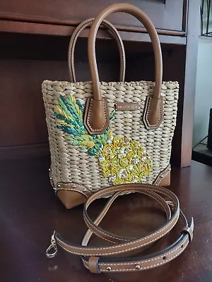 Michael Kors Crossbody Bag Malibu Medium Straw Woven Vacation Tote Pineapple • $125