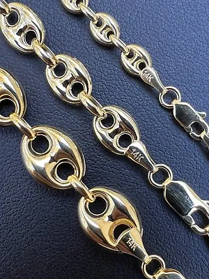 Real 14k Yellow Gold Puffed Mariner Chain 5-9mm Thick 16-24  Men Ladies Necklace • $800.72