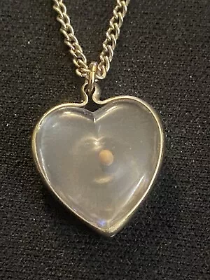 Vintage Mustard Seed Faith Lucite Ball Heart Pendant Necklace Gold Tone • $18