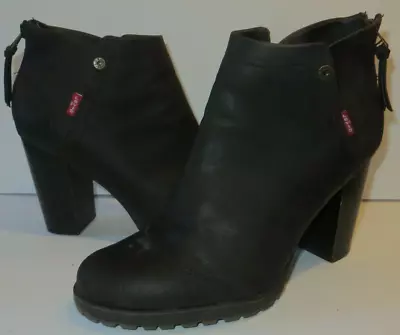 LEVI'S Amy Black Faux Leather Size 11 Booties Heels Shoes • $19.99