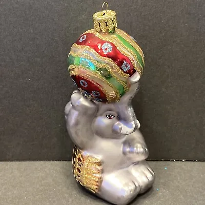 Vintage Ameri Christmas Circus Elephant Ball Hand Blown Glass Ornament Colorful • $24