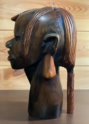 Detailed Masai Warrior Bust African Wooden Hand Carving 20cm Tall • £40