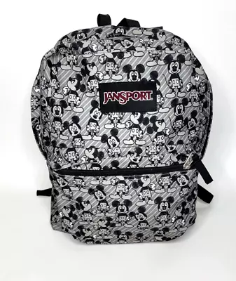 Disney JanSport Mickey Mouse Superbreak Backpack All Over Print Black  Gray MINT • £24.70