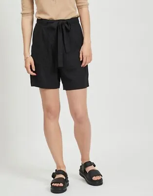 £12.99 • Buy VILA Black Linen High Elastic Waist Tie Safari Shorts Size 40 Inch BNWT Ladies