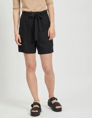 Womens Shorts Linen Size 40 Inch Black High Elastic Waist Tie VILA Safari Ladies • £12.99