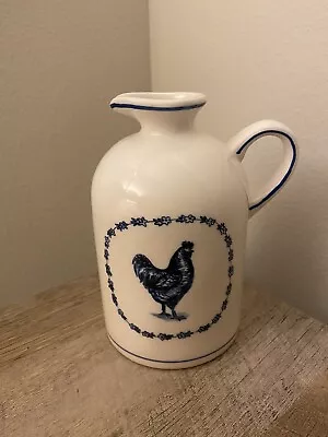 Molly Hatch Jug Pitcher With Rooster Ceramic Kitchen Decor Cream & Blue • $15