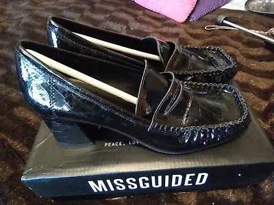 £5 • Buy Missguided Ladies Shoes Size 5 Black Croc Patent Heeled Loathers BNIB