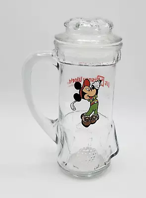 Vintage Walt Disney World Mickey Mouse Glass Lidded Golf Stein Cup Mug Embossed • $9.99