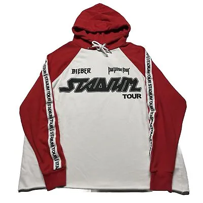 Justin Bieber Hoodie Women’s Medium Red White Pullover Purpose Tour Concert 2015 • $24.99