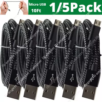 1/5Pack 10Ft Braided Micro USB Cable Lot Fast Charger Cord For Samsung Android • $7.58