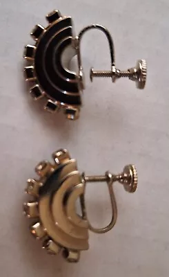 Vintage Silver-tone And Rhinestone Earrings Art-Deco Screw-on Style • $4