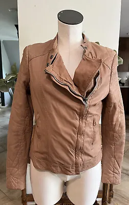 Muubaa Women US 8 Brown Leather Zip Front Motorcycle Jacket • $84.99