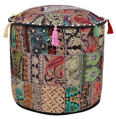 Round Indian Ottoman Cover Hippie Living Throw Cotton Pouffe Foot Stool Decor  • $35