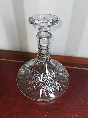 Lead Crystal Cut Glass Ships Wide Based Conical Decanter • £25