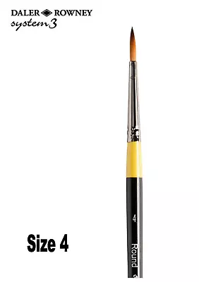 Daler Rowney System 3 Acrylic Brush Round Size 4 Long Handle • £7.99