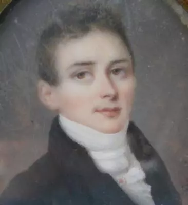 FINE FRENCH 19th C PORTRAIT MINIATURE HANDSOME YOUNG GENTLEMAN Signed DROUIN • £68