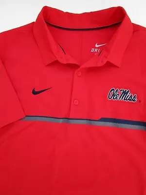 Mens Medium Ole Miss Rebels Nike Dri Fit Coaches Polo SS Red Shirt • $29