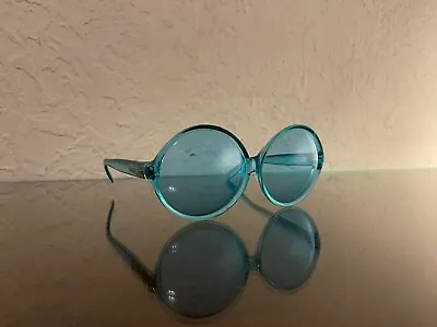 VTG Blue Samco Italy Sunglasses Rare Bubble Lens Shades Convex Bug Eye Turquoise • $139.99