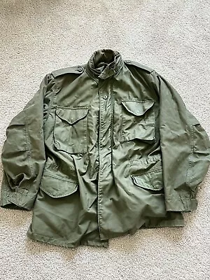 🪖Vtg 1976 M65 Field Jacket Medium Long US Army OG-107 Sateen Nylon Cotton • $90.99