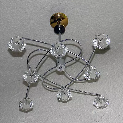 Vtg 8 Light Atomic Chrome Crystal Sputnik Chandelier Light Italy? • $175