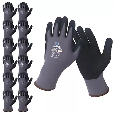 GlovBE 3/6/12/120 PAIRS Mechanic Nylon Work Gloves Nitrile Micro Foam Palm Coat • $37.99