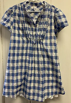 Zara Blue White Checker Short Sleeve Dress Lined Girl’s Size 7/8 Lace Trim • $12.95